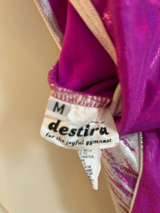 Destira Metallic Magenta Girls' Leotard with Silver Trim size M - Picture 8 of 8